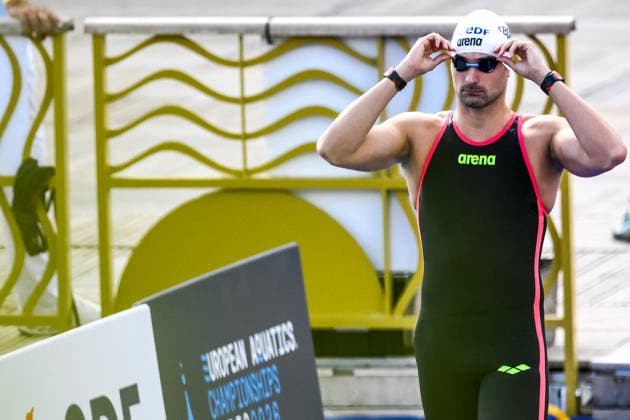 Domenico Acerenza of Italy prepares to compete in the open water swimming 5km Men Final during the European Aquatics Championships at the River Seine in Paris (France), August 5, 2026. Andrea Staccioli