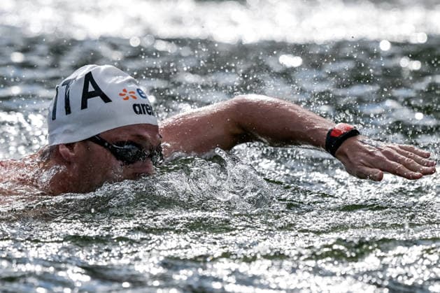 Marcello Guidi of Italy competes in the open water swimming 5km Men Final during the European Aquatics Championships at the River Seine in Paris (France), August 5, 2026. Giorgio Scala DBM - Deepbluemedia Insidefoto