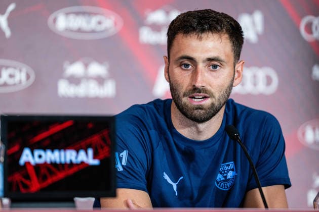 SOCCER - UEFA EL, RBS vs Pafos SALZBURG,AUSTRIA,05.AUG.26 - SOCCER - UEFA Europa League, qualification, Red Bull Salzburg vs Pafos FC, preview, press conference, PK, Pressekonferenz RBS. Image shows Dominik Schmid (RBS).  GEPAxpictures xJulioxArellano