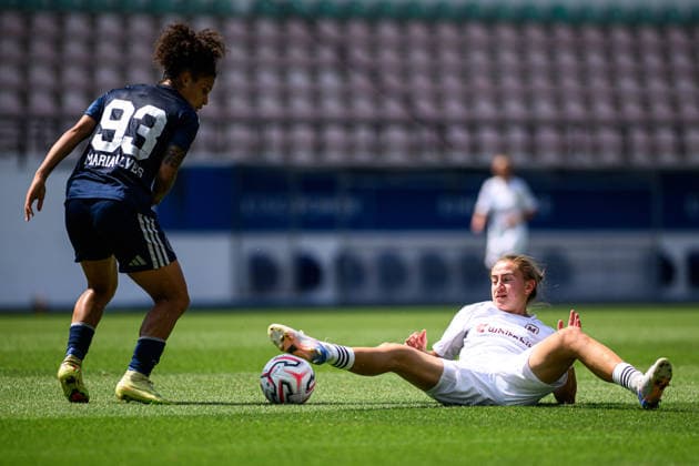 LEUVEN, BELGIUM - 5 AUGUST, 2026: Maria Alves, Yelyzaveta Molodiuk - The match of CP Mini Tournament 5. UEFA Women Champions League Metalist 1925 (FC Kharkiv) vs Fenerbahce at Den Dreef.  Copyright: xVitaliixKliuievx