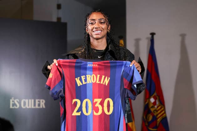 August 5, 2026, Barcelona, Barcelona, SPAIN: Kerolin Nicoli attends his presentation as new player of FC Barcelona, Barca at Commercial Office on August 05, 2026 in Barcelona, Spain. Barcelona SPAIN - ZUMAa181 20260805_zaa_a181_011 Copyright: xJavierxBorregox