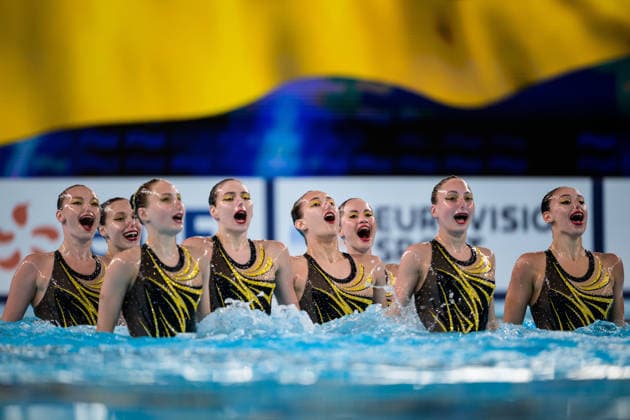 260805 Athletes of team Ukraine compete in artistic swimming acrobatic routine final during day six of the 2026 European Aquatics Championships on August 5, 2026 in Saint-Denis. Photo: Joel Marklund BILDBYRAN kod JM JM0833 bbeng konstsim artistic swimming 2026 european aquatics championships em *** August 5, 2026: Athletes from Team Ukraine compete in the artistic swimming acrobatic routine final on the sixth day of the 2026 European Aquatics Championships on August 5, 2026 in Saint Denis. Photo by Joel Marklund, BILDBYRAN. Code: JM JM0833 bbeng artistic swimming 2026 European Aquatics Championships EM  Copyright: JOELxMARKLUND BB260805JM054