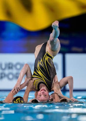 260805 Athletes of team Ukraine compete in artistic swimming acrobatic routine final during day six of the 2026 European Aquatics Championships on August 5, 2026 in Saint-Denis. Photo: Joel Marklund BILDBYRAN kod JM JM0833 bbeng konstsim artistic swimming 2026 european aquatics championships em *** August 5, 2026: Athletes from Team Ukraine compete in the artistic swimming acrobatic routine final on the sixth day of the 2026 European Aquatics Championships on August 5, 2026 in Saint Denis. Photo by Joel Marklund, BILDBYRAN. Code: JM JM0833 bbeng artistic swimming 2026 European Aquatics Championships EM  Copyright: JOELxMARKLUND BB260805JM055