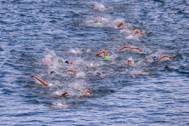 France, Paris, Centre Aquatique Olympique Metropole du Grand Paris, 05.08.2026, European Aquatics Championships Artistic Swimming, Day 6, 5km Womans Open Water, Race Action during the first rounds of the 5km race, Photo by Eibner Pressefoto Tino Henschel European Aquatics Championships Artistic Swimming, Day 6, 5km Womans Open Water Paris *** France, Paris, Centre Aquatique Olympique Metropole du Grand Paris, August 5, 2026, European Aquatics Championships – Artistic Swimming, Day 6, Women’s 5 km Open Water, Race action during the first rounds of the 5 km race, Photo by Eibner Pressefoto Tino Henschel European Aquatics Championships – Artistic Swimming, Day 6, Women’s 5 km Open Water, Paris Copyright: xEibnerxPressefotox