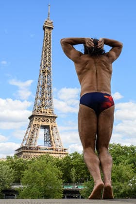 Catalin Preda of Roumania trains in the high diving, with the Eiffel Tower on the background, during the European Aquatics Championships at the River Seine in Paris (France), August 5, 2026. Andrea Staccioli Deepbluemedia Insidefoto