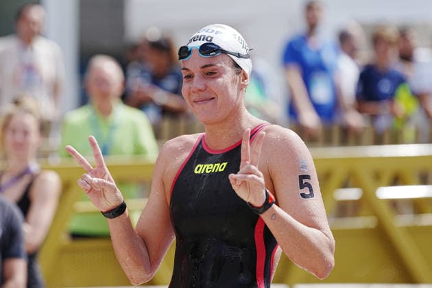 Open Water, Women s 5km, Barbara POZZOBON from Italy, bronze medal at the European Aquatics Championships Paris 2026, Paris, August 05, 2026 .  Copyright: xGianxMattiaxD Alberto LaPressex