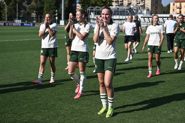260805 Players of Hammarby celebrate after the UEFA Women s Champions League qualifying match between Hammarby and Apolonia on August 5, 2026 in Biella. Photo: Daniele Buffa BILDBYRAN COP 18 XY0120 fotboll football soccer fotball uefa womens champions league hammarby apolonia dam bbeng kval jubel  Copyright: DanielexBuffa BB260805BB287