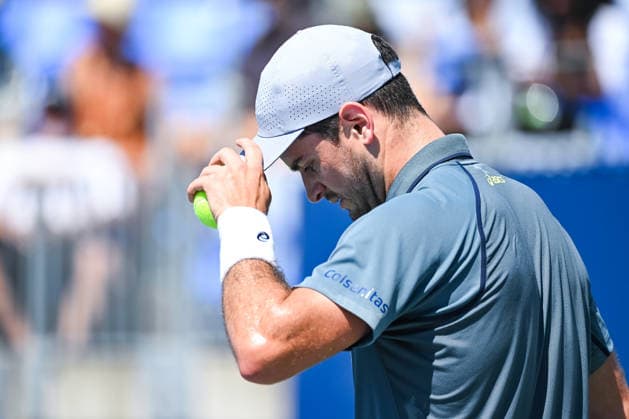 MONTREAL, QC - AUGUST 05: Look on Nicolas Mejia (COL) during a second round match at National Bank Open on August 05, 2026 at IGA Stadium in Montreal, QC (Photo by David Kirouac Icon Sportswire) TENNIS: AUG 05 National Bank Open EDITORIAL USE ONLY Icon26080502326