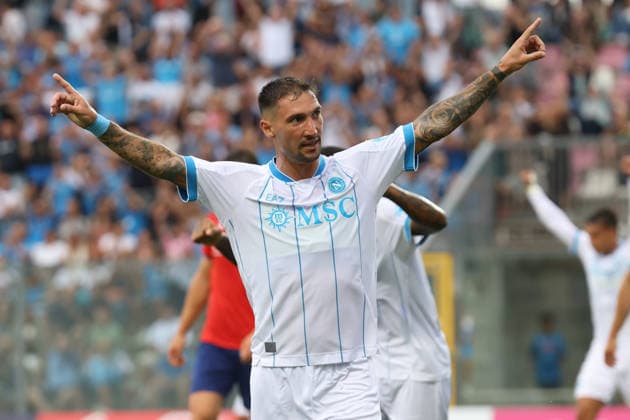 Napoli™s Matteo Politano celebrates after scoring during the friendly match Napoli and Osasuna at the Teofilo Patini Stadium in Castel Di Sangro, Central Southern Italy - Wednesday, August 05 , 2026. - Soccer .  Copyright: xAlessandroxGarofalo LaPressex