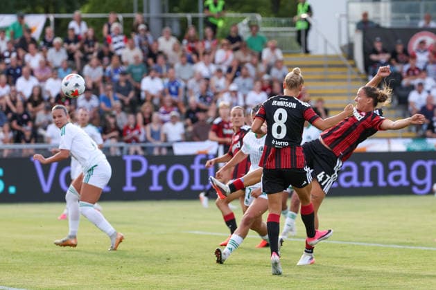 Frankfurt am Main, Germany - August 2026: Larrissa Muehlhaus (Eintracht Frankfurt) make the goal to 2:0 during the second Qualifying Round Match Eintracht Frankfurt and Omonia Nicosia - Semi-finals of the UEFA Womens LP Mini Tournament at Stadium am Bretanobad in Frankfurt am Main, Germany *** Frankfurt am Main, Germany, August 2026. Larrissa Muehlhaus scores to make it 2–0 for Eintracht Frankfurt during the second qualifying round match between Eintracht Frankfurt and Omonia Nicosia in the semifinals of the UEFA Women s LP Mini Tournament at Stadium am Bretanobad in Frankfurt am Main, Germany Copyright: HMBxMedia JoaquimxFerreira