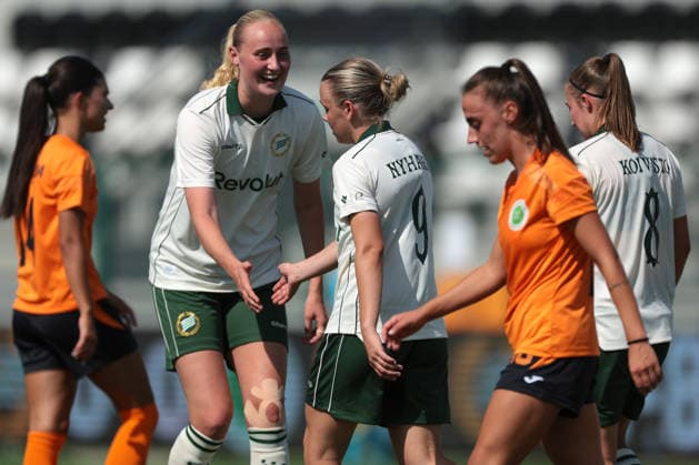 Biella, Italy, 5th August 2026. Mari Nyhagen Rosendal of Hammarby IF reacts after scoring the give the team a 1-0 lead during the Hammarby IF vs KFF Apolonia UEFA Womens Champions League 2nd Qualifying Round semi final match at Stadio Vittorio Pozzo, Biella. Picture credit should read: Jonathan Moscrop Sportimage EDITORIAL USE ONLY. No use with unauthorised audio, video, data, fixture lists, club league logos or live services. Online in-match use limited to 120 images, no video emulation. No use in betting, games or single club league player publications. SPI_027_JM_HAMMARBY_APOLONIA_UWCL SPI-4874-0027