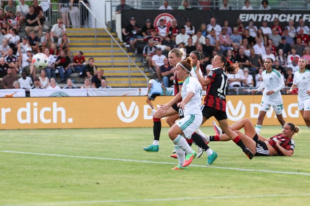 Frankfurt am Main, Germany - August 2026: Larrissa Muehlhaus (Eintracht Frankfurt) make the goal to 4:0 during the second Qualifying Round Match Eintracht Frankfurt and Omonia Nicosia - Semi-finals of the UEFA Womens LP Mini Tournament at Stadium am Bretanobad in Frankfurt am Main, Germany *** Frankfurt am Main, Germany, August 2026—Larrissa Muehlhaus of Eintracht Frankfurt scored the goal that made the score 4–0 during the second qualifying round match between Eintracht Frankfurt and Omonia Nicosia in the semifinals of the UEFA Women s LP Mini Tournament at Stadium am Bretanobad in Frankfurt am Main, Germany Copyright: HMBxMedia JoaquimxFerreira