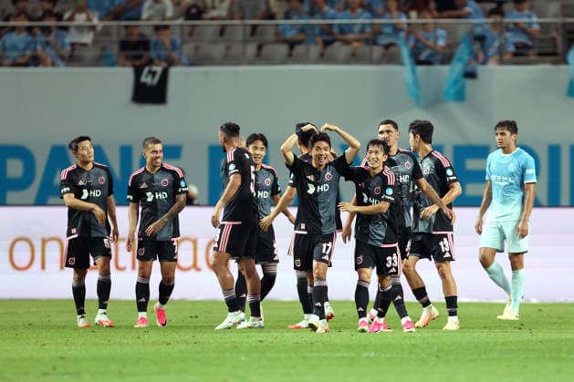Manchester City FC face K League All-Stars in pre-season friendly in South Korea Kim Dae Won of Team K League makes a heart shape as he celebrates with teammates after scoring a goal during a pre-season friendly soccer match between Manchester City FC and Team K League at Seoul World Cup Stadium in Seoul, South Korea, August 05, 2026. Seoul South Korea  Copyright: xMatrixxImages JungxUi-Chelx