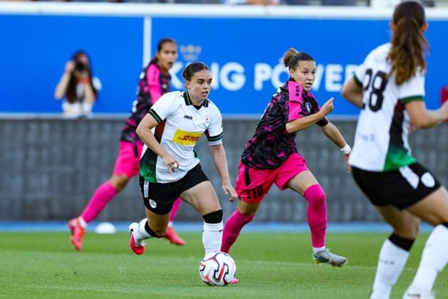 OHL Women s Jeslynn Kuijpers and TSC Backa Topola s Marija Rajic fight for the ball during a game between Oud-Heverlee Leuven Women and Serbian club TSC Backa Topola, Wednesday 5th of August 2026, in Leuven, a second round qualification game in the UEFA Women™s Champions League. BRUNOxFAHY  x182808260x
