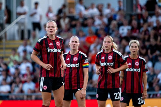 05.08.2026, GER, Fussball, Frauen, UEFA Womens Champions League, Saison 2026 2027, Qualifikationsturnier, Halbfinale, Eintracht Frankfurt vs Omonia Nikosia Marthine Ostenstad ( Eintracht Frankfurt, 14 , Laura Freigang ( Eintracht Frankfurt, 10 ), Danique Tolhoek ( Eintracht Frankfurt, 22 ), Sara Doorsoun ( Eintracht Frankfurt, 23 ), Frankfurt am Main Stadion am Brentanobad Hessen Deutschland *** August 5, 2026, GER, Soccer, Women, UEFA Women s Champions League, 2026–2027 Season, Qualifying Tournament, Semifinals, Eintracht Frankfurt vs. Omonia Nicosia Marthine Ostenstad, Eintracht Frankfurt, 14; Laura Freigang, Eintracht Frankfurt, 10; Danique Tolhoek, Eintracht Frankfurt, 22; Sara Doorsoun, Eintracht Frankfurt, 23; Frankfurt am Main, Stadion am Brentanobad, Hesse, Germany Copyright: xNordphoto Memmlerx