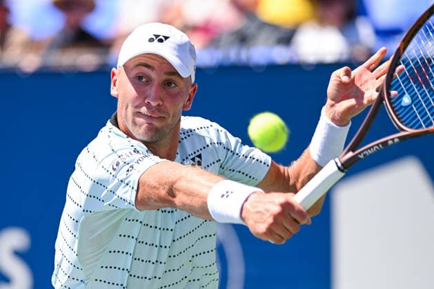 MONTREAL, QC - AUGUST 05: Casper Ruud (NOR) returns the ball during a second round match at National Bank Open on August 05, 2026 at IGA Stadium in Montreal, QC (Photo by David Kirouac Icon Sportswire) TENNIS: AUG 05 National Bank Open EDITORIAL USE ONLY Icon26080506526