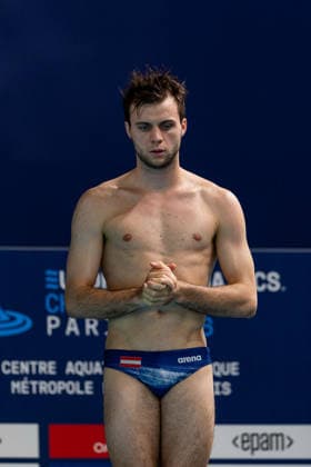 SWIMMING - EAC 2026 PARIS,FRANCE,05.AUG.26 - SWIMMING - European Aquatics Championships Paris 2026, diving, 3m springboard, men. Image shows Nikolaj Schaller (AUT).  GEPAxpictures xPhilippxBrem