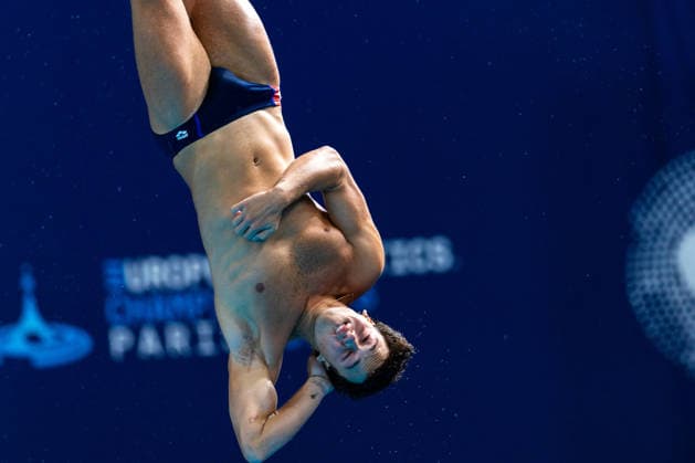 SWIMMING - EAC 2026 PARIS,FRANCE,05.AUG.26 - SWIMMING - European Aquatics Championships Paris 2026, diving, 3m springboard, men. Image shows Matteo Santoro (ITA).  GEPAxpictures xPhilippxBrem