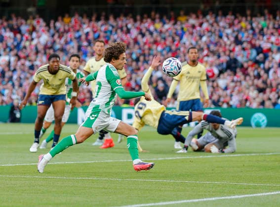 RECORD DATE NOT STATED 5th August 2026; Aviva Stadium, Dublin, Ireland; Friendly Football, Arsenal versus Real Betis; Rodrigo Riquelme of Real Betis scoring the opening goal in the 9th minute 0 - 1 PeterxFitzpatrick