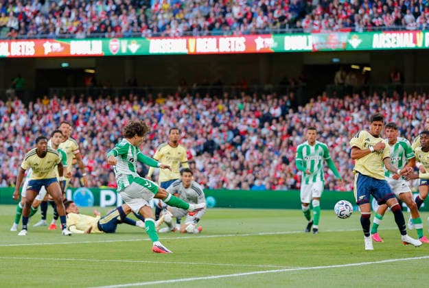 RECORD DATE NOT STATED 5th August 2026; Aviva Stadium, Dublin, Ireland; Friendly Football, Arsenal versus Real Betis; Rodrigo Riquelme of Real Betis scoring the opening goal in the 9th minute 0 - 1 PeterxFitzpatrick