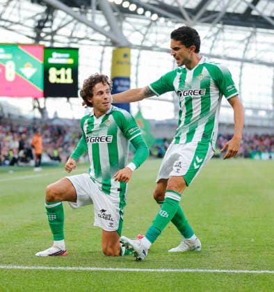 RECORD DATE NOT STATED 5th August 2026; Aviva Stadium, Dublin, Ireland; Friendly Football, Arsenal versus Real Betis; Rodrigo Riquelme of Real Betis celebrates scoring the opening goal in the 9th minute 0 - 1 PeterxFitzpatrick
