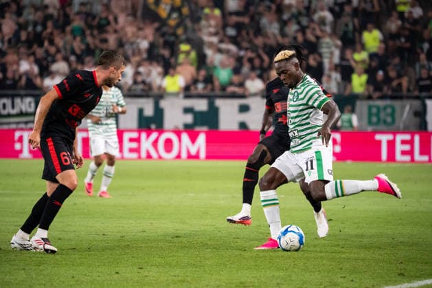 Michal Sacek and Bamiedele Yusuf seen during UEFA Europa League qualifying game between teams of Ferencvaros and Gornik Zabrze (Matej Sagan Ball Raw Images) Budapest Groupama Arena Slovakia Copyright: xMatejxSaganx DSC01560