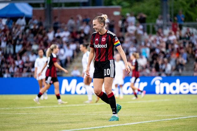 05.08.2026, GER, Fussball, Frauen, UEFA Womens Champions League, Saison 2026 2027, Qualifikationsturnier, Halbfinale, Eintracht Frankfurt vs Omonia Nikosia Laura Freigang ( Eintracht Frankfurt, 10 ) freut sich über das Tor zum 8:0, Frankfurt am Main Stadion am Brentanobad Hessen Deutschland *** August 5, 2026, GER, Soccer, Women s, UEFA Women s Champions League, 2026–2027 Season, Qualifying Tournament, Semifinals, Eintracht Frankfurt vs. Omonia Nicosia; Laura Freigang of Eintracht Frankfurt celebrates her goal to make it 8–0; Frankfurt am Main, Stadion am Brentanobad, Hesse, Germany Copyright: xNordphoto Memmlerx