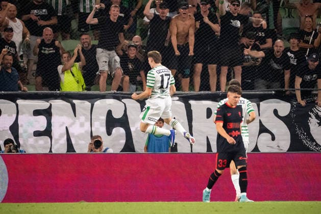 Marius Corbu seen celebrating his goal during UEFA Europa League qualifying game between teams of Ferencvaros and Gornik Zabrze (Matej Sagan Ball Raw Images) Budapest Groupama Arena Slovakia Copyright: xMatejxSaganx DSC02872