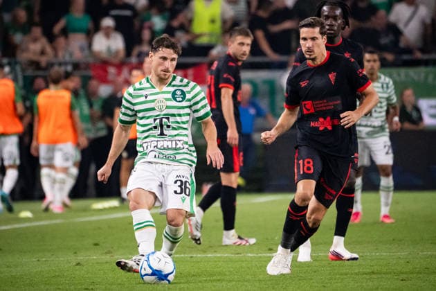 Gabi Kanichowsky and Lukas Sadilek seen during UEFA Europa League qualifying game between teams of Ferencvaros and Gornik Zabrze (Matej Sagan Ball Raw Images) Budapest Groupama Arena Slovakia Copyright: xMatejxSaganx DSC02115