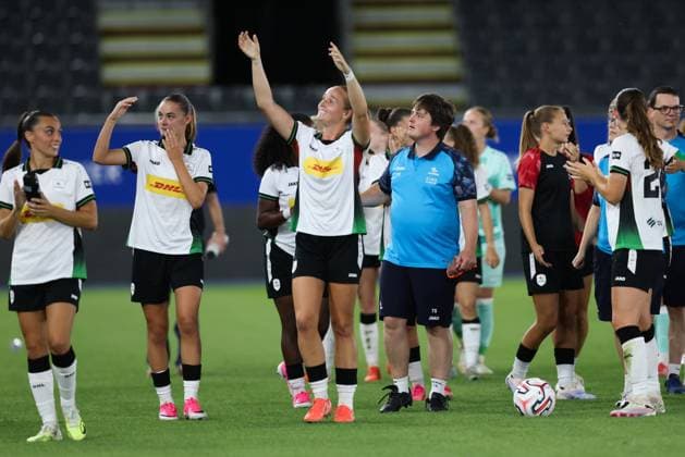 OHL Women s players celebrate after winning a game between Oud-Heverlee Leuven Women and Serbian club TSC Backa Topola, Wednesday 5th of August 2026, in Leuven, a second round qualification game in the UEFA Women™s Champions League. BRUNOxFAHY  x182813185x