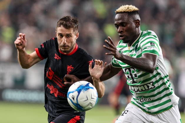 05.08.2026, Budapeszt Liga Europy UEFA sezon 2026 27 runda III kwalifikacji, Ferencvaros Budapest - Gornik Zabrze - UEFA Europa League football Match season 2026 27 round III qualification Ferencvaros Budapeszt - Gornik Zabrze Nz. Michal Sacek Bamidele Yusuf Fot. Michal Chwieduk Arena Akcji NEWSPIX.PL --- newspix.pl 