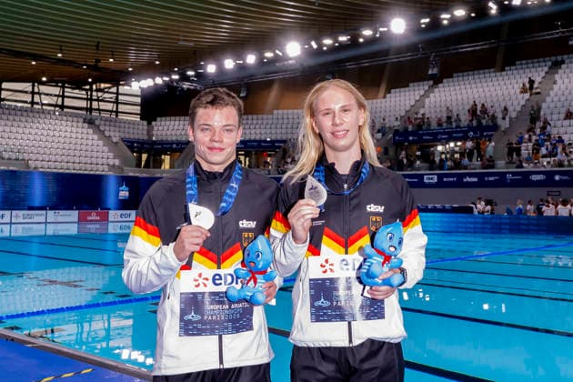 France, Paris, Centre Aquatique Olympique Metropole du Grand Paris, 05.08.2026, European Aquatics Championships Artistic Swimming, Day 6, Mixed Synchronised 10m Platform, Pauline Pfeif and Ole Roesler of Germany, Photo by Eibner Pressefoto Tino Henschel European Aquatics Championships Artistic Swimming, Day 6, Mixed Synchronised 10m Platform Paris *** France, Paris, Centre Aquatique Olympique Metropole du Grand Paris, August 5, 2026, European Aquatics Championships – Artistic Swimming, Day 6, Mixed Synchronized 10m Platform, Pauline Pfeif and Ole Roesler of Germany, Photo by Eibner Pressefoto Tino Henschel European Aquatics Championships Artistic Swimming, Day 6, Mixed Synchronized 10m Platform, Paris Copyright: xEibnerxPressefotox