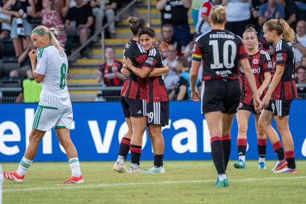 05.08.2026, xhfmx, Fussball CLQ HF 2. Qualirunde, Eintracht Frankfurt - Omonia Nicosia v.l. Noemi Ivelj (Eintracht Frankfurt, 4) und Dilara AcÄ±kgöz (Eintracht Frankfurt, 29) bejubeln das Tor von Dilara AcÄ±kgöz (Eintracht Frankfurt, 29) (DFL DFB REGULATIONS PROHIBIT ANY USE OF PHOTOGRAPHS as IMAGE SEQUENCES and or QUASI-VIDEO) Frankfurt *** August 5, 2026, xhfmx, Soccer CLQ HF 2 Qualifying Round, Eintracht Frankfurt vs. Omonia Nicosia: Noemi Ivelj (Eintracht Frankfurt), 4, and Dilara Acikgöz (Eintracht Frankfurt), 29, celebrate the goal scored by Dilara Acikgöz (Eintracht Frankfurt), 29 DFL DFB REGULATIONS PROHIBIT ANY USE OF PHOTOGRAPHS AS IMAGE SEQUENCES AND OR QUASI-VIDEO Frankfurt