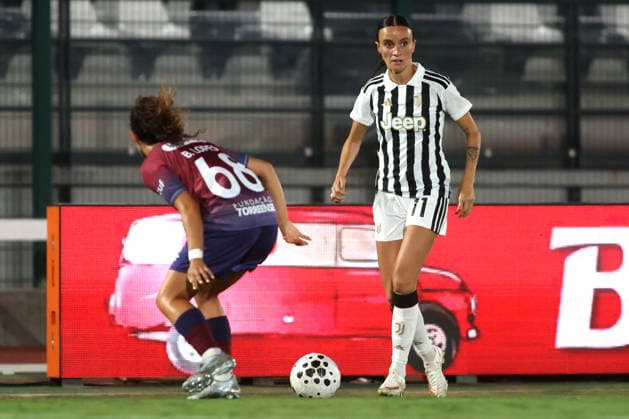2026-08-05 Juventus FC v Torreense - UEFA Women s Champions League BIELLA, ITALY - AUGUST 5: Barbara Lopes of Torreense, Barbara Bonansea of Juventus Women during the UEFA Women s Champions League match between Juventus FC and Torreense at Stadio Comunale Vittorio Pozzo Lamarmora on August 5, 2026 in Biella, Italy. (Photo by Nderim Kaceli BSR Agency) Biella Italy Content not available for redistribution in The Netherlands directly or indirectly through any third parties. Copyright: xBSRxAgencyx