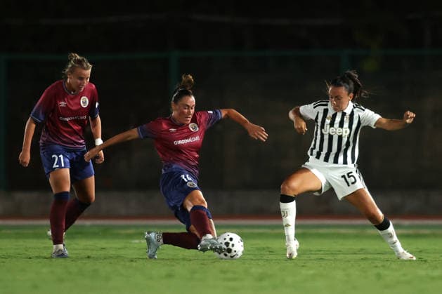 2026-08-05 Juventus FC v Torreense - UEFA Women s Champions League BIELLA, ITALY - AUGUST 5: Gerda Ingrid Konst of Torreense, Nuria Mendoza of Torreense, Annamaria Serturini of Juventus Women during the UEFA Women s Champions League match between Juventus FC and Torreense at Stadio Comunale Vittorio Pozzo Lamarmora on August 5, 2026 in Biella, Italy. (Photo by Nderim Kaceli BSR Agency) Biella Italy Content not available for redistribution in The Netherlands directly or indirectly through any third parties. Copyright: xBSRxAgencyx