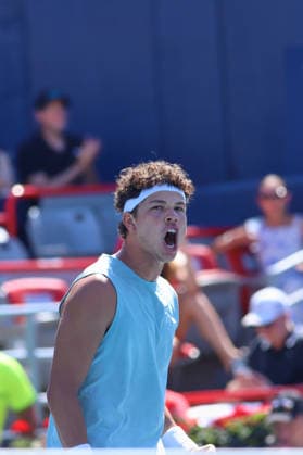 ATP, Tennis Herren Masters 1000 National Bank Open Montreal 2026 - Round of 64 - Day 5 Ben Shelton of United States celebrates after a point during the Men™s Second round match against Jenson Brooksby of United States on day 5 of the ATP Masters 1000 National Bank Open at IGA Stadium. on August 5, 2026, in Montreal, Canada. (Photo by Horacio Zamora Eyepix Group) Copyright: xHoracioxZamorax xEyepixxGroupx HZ_05082026_193987