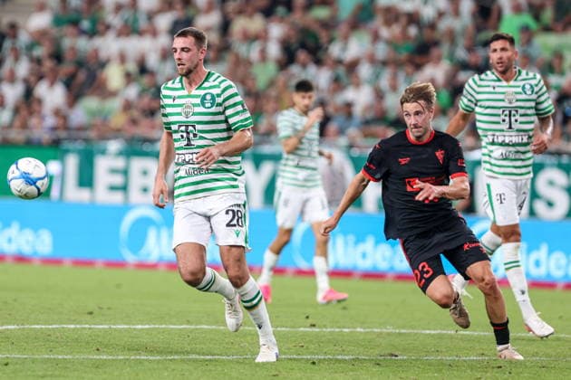 05.08.2026, Budapeszt Liga Europy UEFA sezon 2026 27 runda III kwalifikacji, Ferencvaros Budapest - Gornik Zabrze - UEFA Europa League football Match season 2026 27 round III qualification Ferencvaros Budapeszt - Gornik Zabrze Nz. Toon Raemaekers Sondre Liseth Fot. Michal Chwieduk Arena Akcji NEWSPIX.PL --- newspix.pl 