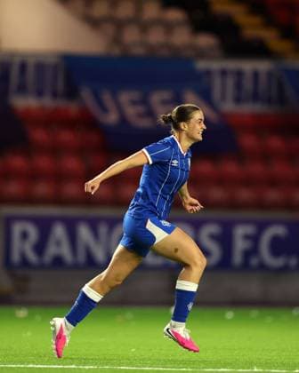 Eilidh Austin of Rangers celebrates her goal during the UEFA Women s Champions League qualifying match at Broadwood Stadium, Scotland. UEFA Women s Champions League - Second Qualifying Round - Semi Finals - Slavia Prague Women v Rangers Women - Broadwood Stadium, Cumbernauld, Lanarkshire, Scotland, UK - 05 Aug 2026Cumbernauld Broadwood Stadium Lanarkshire United Kingdom  Copyright: xO Rourke RangersxFC Shutterstockx 17048546e