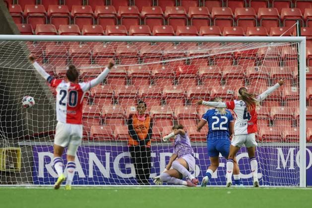 Isabella Briede of Slavia Prague scores during the UEFA Women s Champions League qualifying match at Broadwood Stadium, Scotland. UEFA Women s Champions League - Second Qualifying Round - Semi Finals - Slavia Prague Women v Rangers Women - Broadwood Stadium, Cumbernauld, Lanarkshire, Scotland, UK - 05 Aug 2026Cumbernauld Broadwood Stadium Lanarkshire United Kingdom  Copyright: xO Rourke RangersxFC Shutterstockx 17048546p