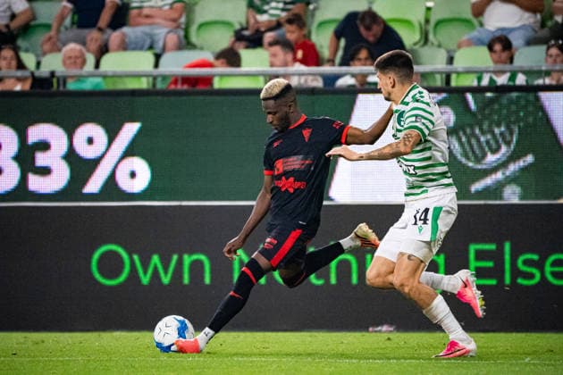 Taofeek Ismaheel and Attila Osvath seen during UEFA Europa League qualifying game between teams of Ferencvaros and Gornik Zabrze (Matej Sagan Ball Raw Images) Budapest Groupama Arena Slovakia Copyright: xMatejxSaganx DSC01986