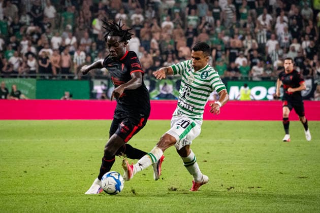 Yvan Ikia Dimi and Cadu seen during UEFA Europa League qualifying game between teams of Ferencvaros and Gornik Zabrze (Matej Sagan Ball Raw Images) Budapest Groupama Arena Slovakia Copyright: xMatejxSaganx DSC02352