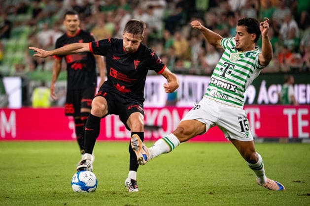 Michal Sacek and Daniel Arzani seen during UEFA Europa League qualifying game between teams of Ferencvaros and Gornik Zabrze (Matej Sagan Ball Raw Images) Budapest Groupama Arena Slovakia Copyright: xMatejxSaganx DSC03071