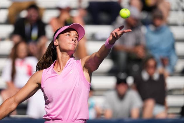 National Bank Open 2026 - Day 5 TORONTO, CANADA - AUGUST 5 : Zeynep Sonmez of Turkiye in action against Maria Sakkari of Greece in the round of 64 during the WTA, Tennis Damen 1000 National Bank Open in Toronto, Ontario, Canada on August 5, 2026. Mert Alper Dervis Anadolu Ontario Canada. Editorial use only. Please get in touch for any other usage.  Copyright: x2026xAnadoluxMertxAlperxDervisx
