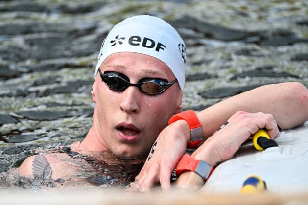 Florian Wellbrock of Germany reacts after winning the gold medal in the open water swimming 5km Men Final during the European Aquatics Championships at the River Seine in Paris (France), August 5, 2026. Andrea Staccioli Deepbluemedia Insidefoto