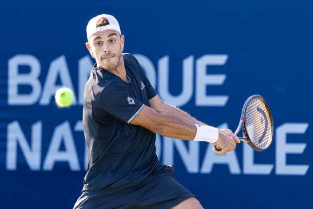 August 5, 2026, Montreal, Quebec, Canada: FRANCSICO CERUNDOLO (16) from Argentina backhand in match against Alex Michelsen from USA in second round at Canadian Open at IGA stadium in Montreal, Quebec, Canada on 2026-08-05 Montreal Canada - ZUMAl189 20260805_zsp_l189_094 Copyright: xYannickxLegarex