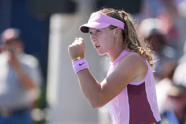 WTA, Tennis Damen Masters 1000 National Bank Open Toronto 2026 - Round of 64 - Day 5 Mirra AndrÃ yeva of Russia celebrates after a point during the Women™s Singles round of 64 match against Karolina PliÅ¡kova of Czech Republic on day 5 of the WTA Masters 1000 National Bank Open at Sobeys Stadium on August 5, 2026, in Toronto, Canada. (Photo by Leonardo Ramirez Eyepix Group) Copyright: xLeonardoxRamirezx xEyepixxGroupx LR_04082026_08547