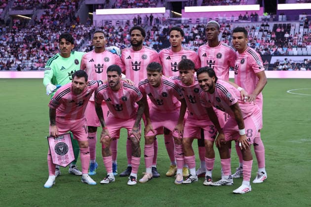 MIAMI, FL - AUGUST 05: Inter Miami CF starters pose for a group photo before the Leagues Cup match between Inter Miami and Athletico de San Luis on Wednesday, August 5, 2026 at Nu Stadium in Miami, FL. (Photo by Peter Joneleit Icon Sportswire) SOCCER: AUG 05 Leagues Cup Miami vs Atletico de San Luis EDITORIAL USE ONLY Icon260805001