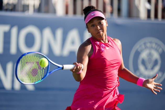 WTA, Tennis Damen Masters 1000 National Bank Open Toronto 2026 - Round of 64 - Day 5 Naomi Osaka of Japan plays a forehand during the Women™s Singles round of 64 match against Panna Udvardy of Hungary on day 5 of the WTA Masters 1000 National Bank Open at Sobeys Stadium on August 5, 2026, in Toronto, Canada. (Photo by Leonardo Ramirez Eyepix Group) Copyright: xLeonardoxRamirezx xEyepixxGroupx LR_04082026_08573