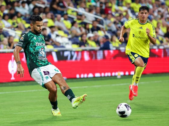 August 5, 2026: Club Leon defender Sebastian Vegas (5) clears the ball away from Nashville SC forward Warren Madrigal (41) during a Leagues Cup match between Leon and Nashville SC at Geodis Park in Nashville, TN. CSM Nashville United States of America - ZUMAc04_ 20260805_zma_c04_010 Copyright: xStephenxFurstx