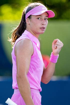 TORONTO, ON - AUGUST 05: Zeynep Sonmez of Turkiye celebrates after winning a point during her match at the WTA, Tennis Damen National Bank Open tournament on August 5, 2026 at Sobeys Stadium in Toronto, ON, Canada (Photo by Julian Avram Icon Sportswire) TENNIS: AUG 05 National Bank Open EDITORIAL USE ONLY Icon2608050183